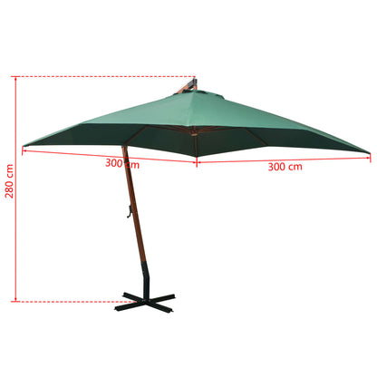 Hanging Garden Parasol 300x300 cm Wooden Pole Green