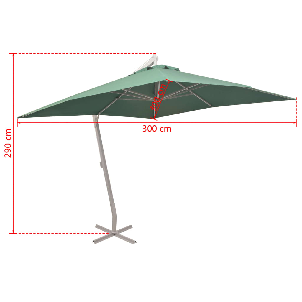 Hanging Garden Parasol 300x300 cm Green Aluminium Pole