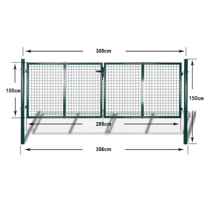 Fence Gate Steel 306x100 cm Green