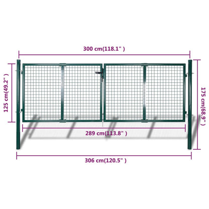Fence Gate Steel 306x125 cm Green