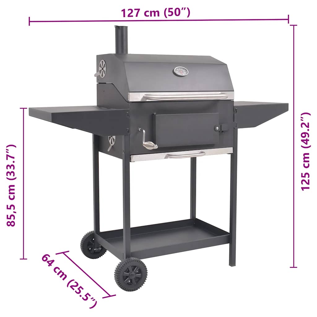 BBQ Charcoal Smoker with Bottom Shelf Black