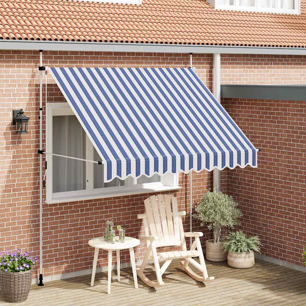 Manual Retractable Awning 250 cm Blue and White Stripes