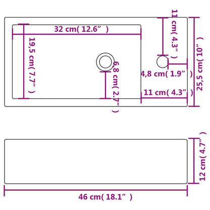 Basin with Faucet Hole Rectangular Ceramic White 46x25.5x12 cm