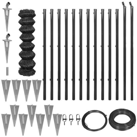 Chain Link Fence with Spike Anchors 0.8x25 m Grey