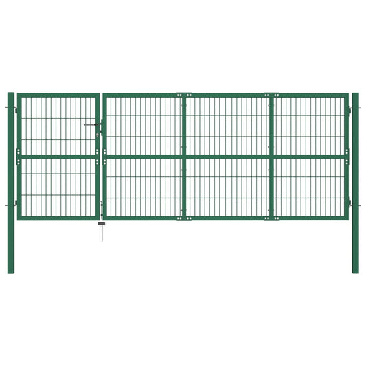 Garden Fence Gate with Posts 350x120 cm Steel Green