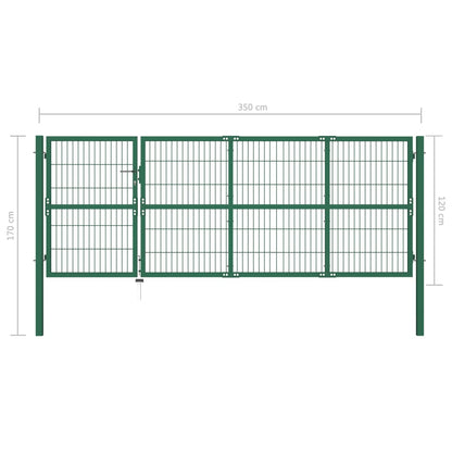 Garden Fence Gate with Posts 350x120 cm Steel Green