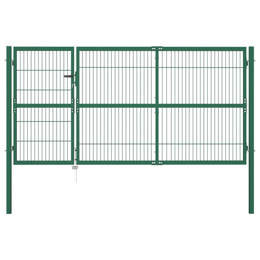 Garden Fence Gate with Posts 350x140 cm Steel Green