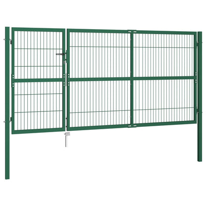 Garden Fence Gate with Posts 350x140 cm Steel Green