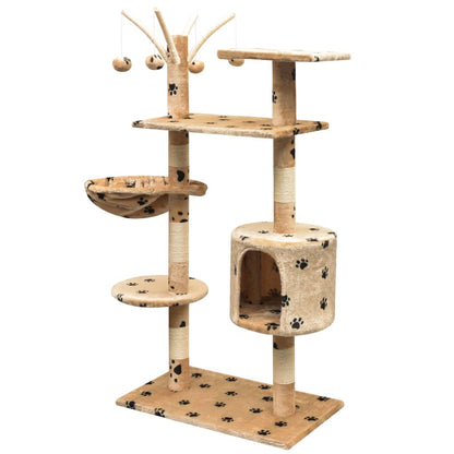 Cat Tree with Sisal Scratching Posts 125 cm Paw Prints Beige