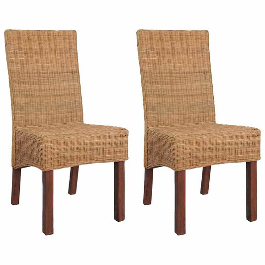 Dining Chairs 2 pcs Brown Natural Rattan