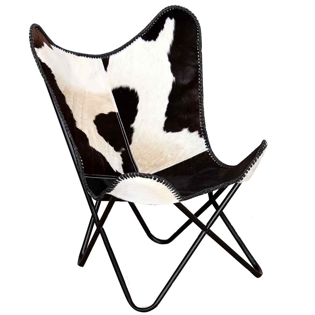Butterfly Chair Black and White Real Cowhide Leather