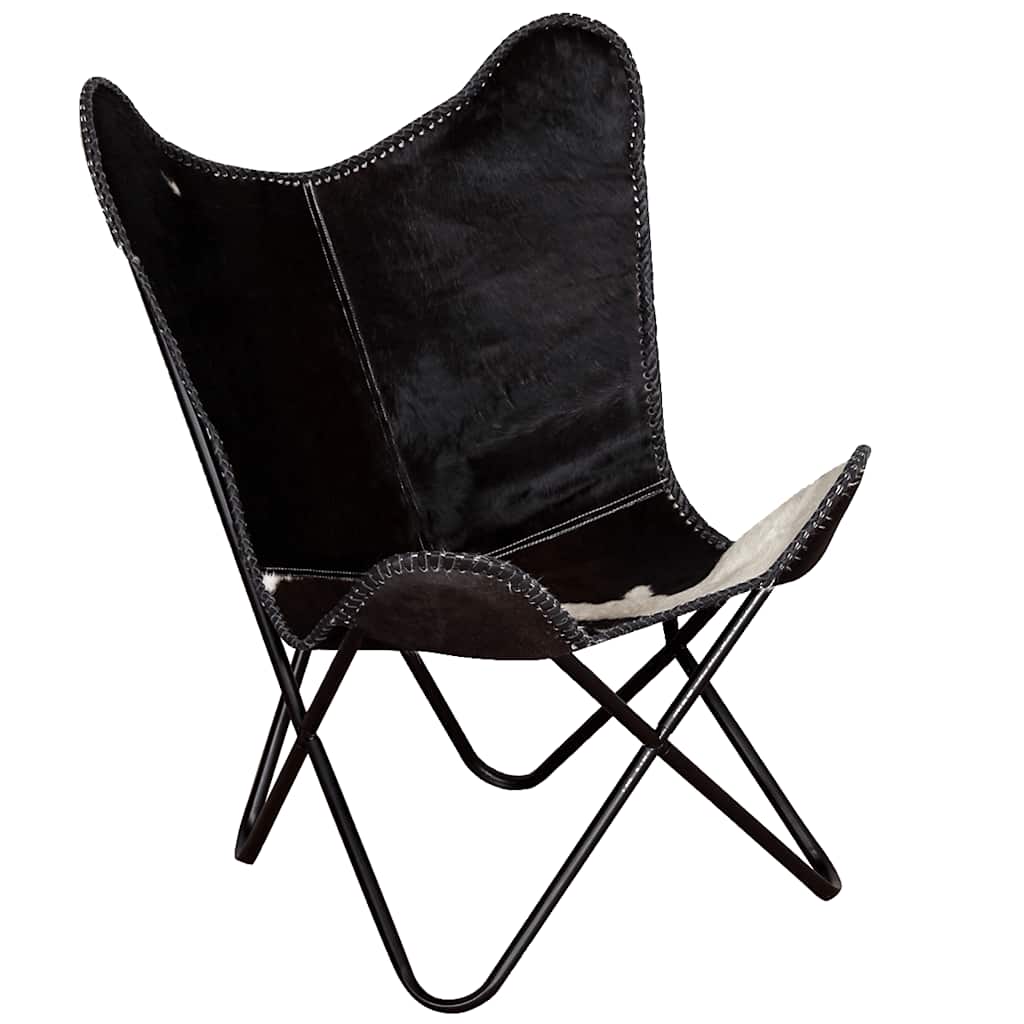 Butterfly Chair Black and White Real Cowhide Leather