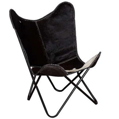 Butterfly Chair Black and White Real Cowhide Leather
