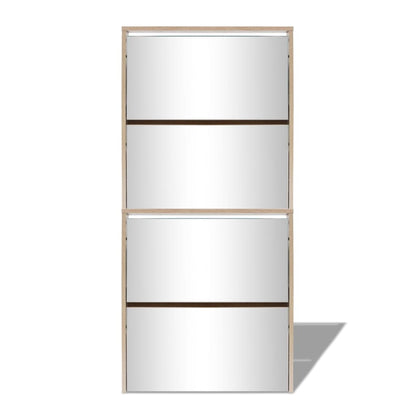Shoe Cabinet 4-Layer Mirror Oak 63x17x134 cm