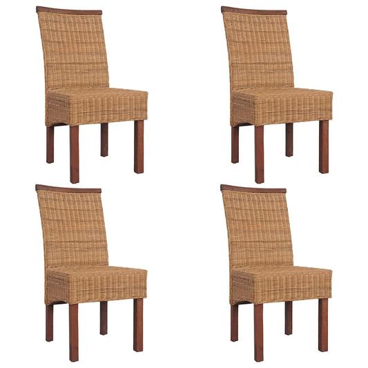 Dining Chairs 4 pcs Brown Natural Rattan