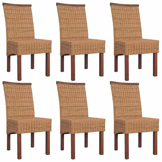 Dining Chairs 6 pcs Brown Natural Rattan