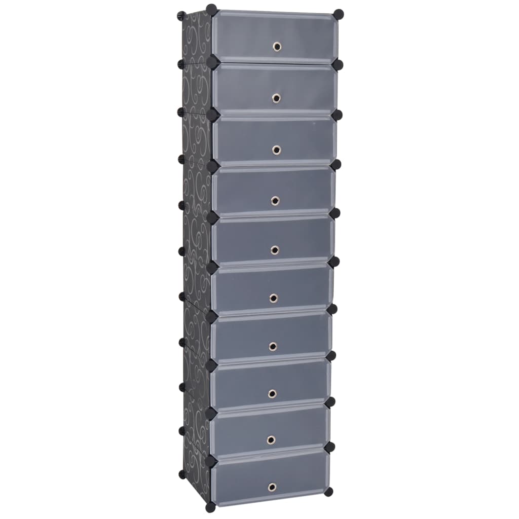 Interlocking Shoe Organiser with 10 Compartments Black