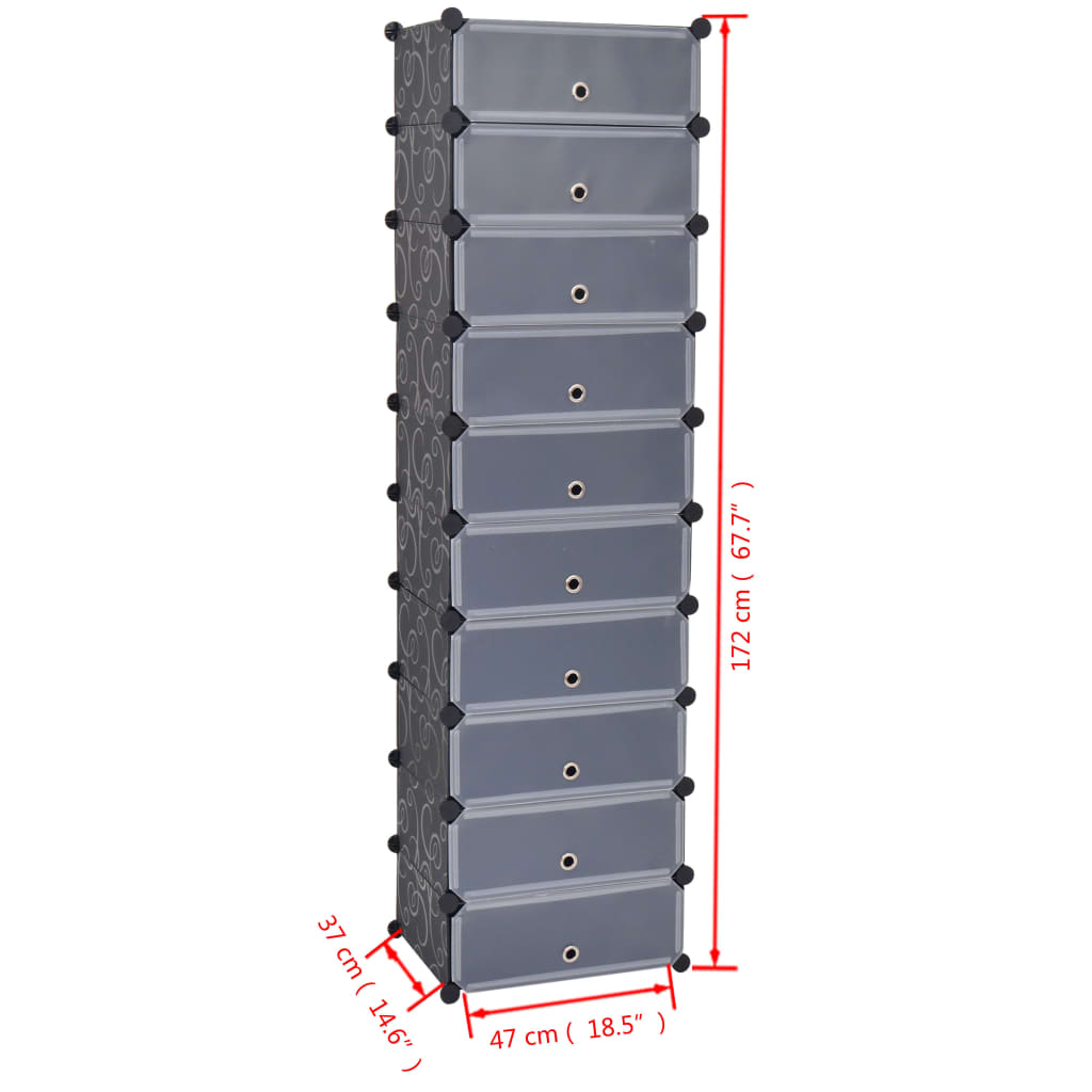 Interlocking Shoe Organiser with 10 Compartments Black