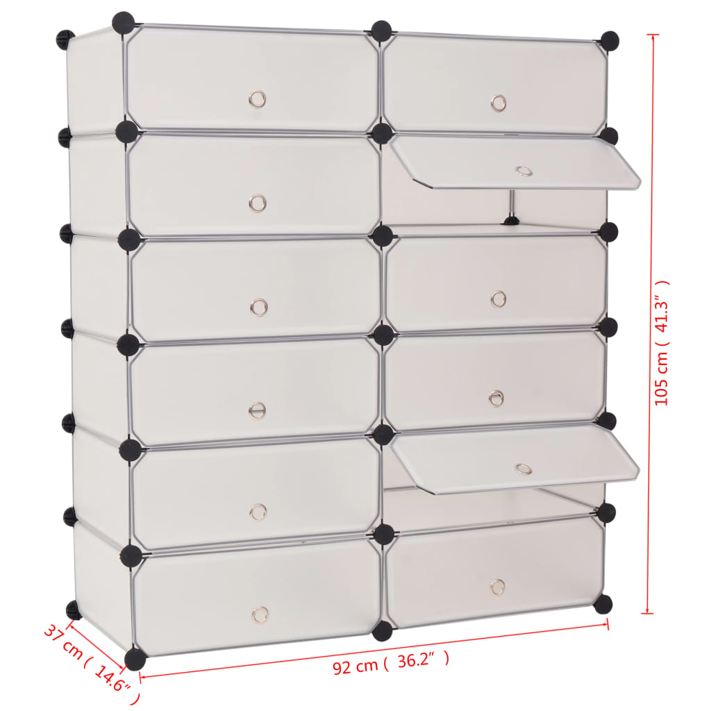 Interlocking Shoe Organiser with 12 Compartments White