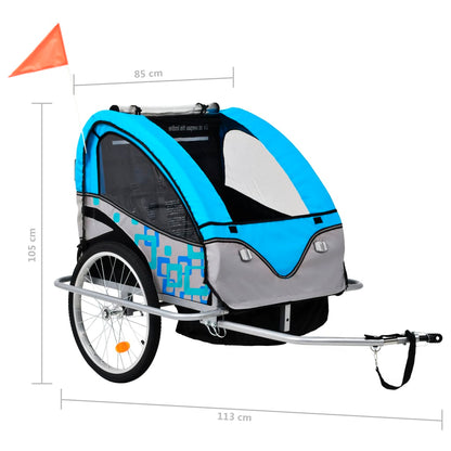 2-in-1 Bike Trailer & Stroller Blue and Grey