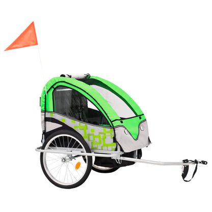 2-in-1 Bike Trailer & Stroller Green and Grey