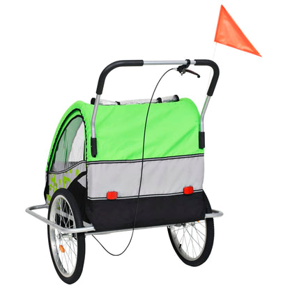 2-in-1 Bike Trailer & Stroller Green and Grey