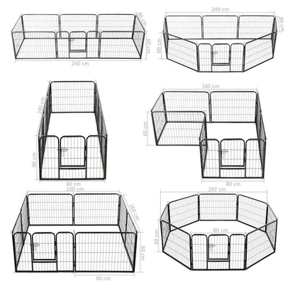 Dog Playpen 8 Panels Steel 80x60 cm Black