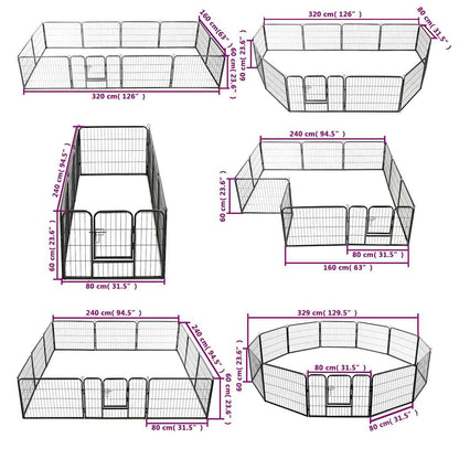 Dog Playpen 12 Panels Steel 80x60 cm Black