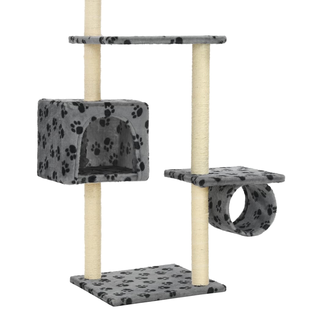 Cat Tree with Sisal Scratching Posts 260 cm Grey Paw Prints