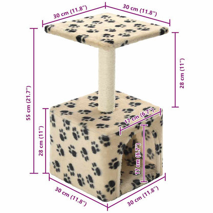 Cat Tree with Sisal Scratching Post 55 cm Beige Paw Print