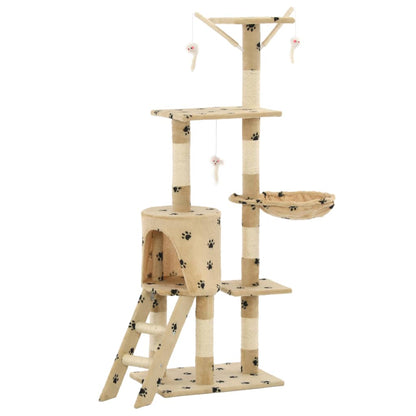 Cat Tree with Sisal Scratching Posts 138 cm Beige Paw Prints