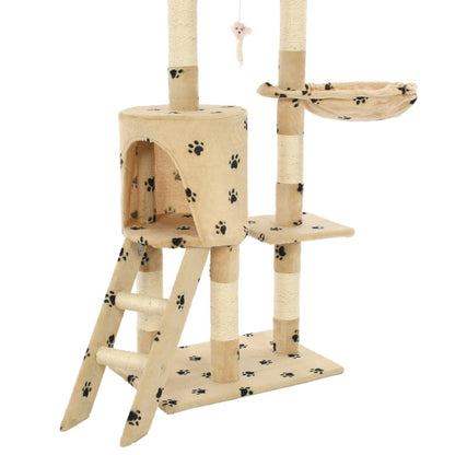 Cat Tree with Sisal Scratching Posts 138 cm Beige Paw Prints