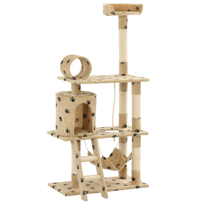Cat Tree with Sisal Scratching Posts 140 cm Beige Paw Prints