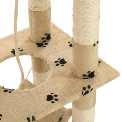 Cat Tree with Sisal Scratching Posts 140 cm Beige Paw Prints