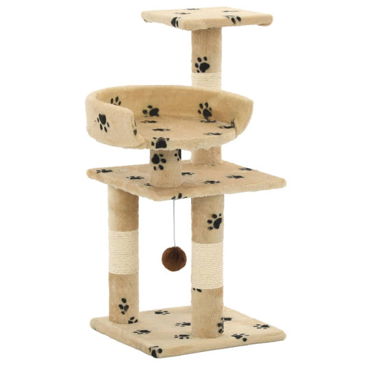 Cat Tree with Sisal Scratching Posts 65 cm Paw Prints Beige