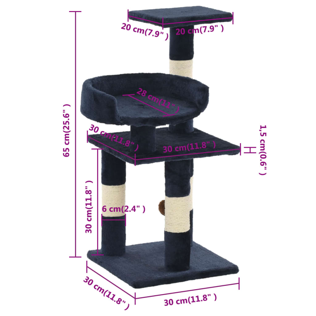 Cat Tree with Sisal Scratching Posts 65 cm Blue