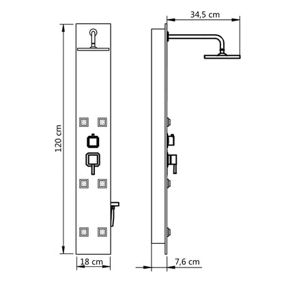 Shower Panel Unit Glass 18x42.1x120 cm Black