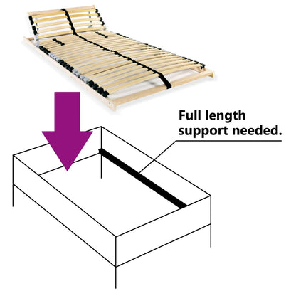 Slatted Bed Base without Mattress with 28 Slats 7 Zones 90x200 cm