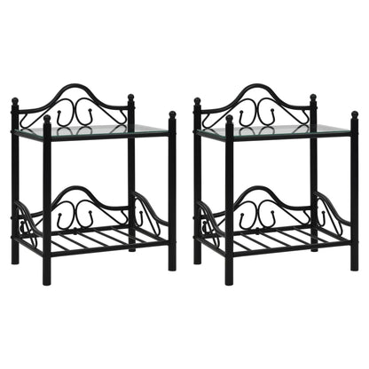 Bedside Tables 2pcs Steel and Tempered Glass 45x30.5x60cm Black