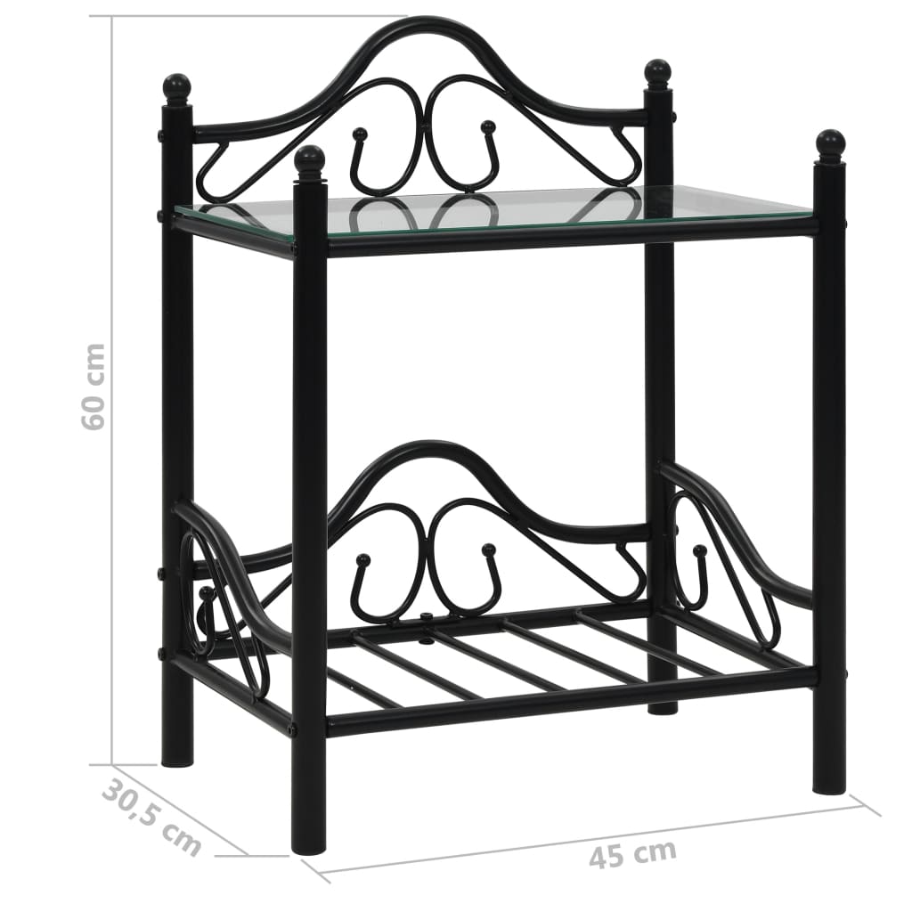Bedside Tables 2pcs Steel and Tempered Glass 45x30.5x60cm Black