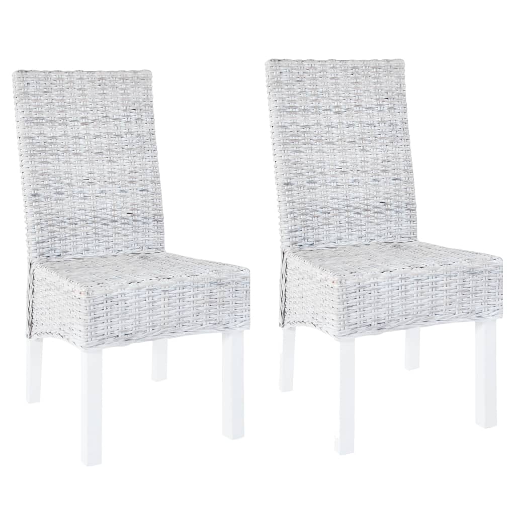Dining Chairs 2 pcs Light Brown Kubu Rattan and Mahogany Wood