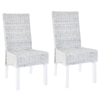 Dining Chairs 2 pcs Light Brown Kubu Rattan and Mahogany Wood