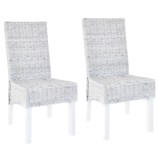 Dining Chairs 2 pcs Light Brown Kubu Rattan and Mahogany Wood