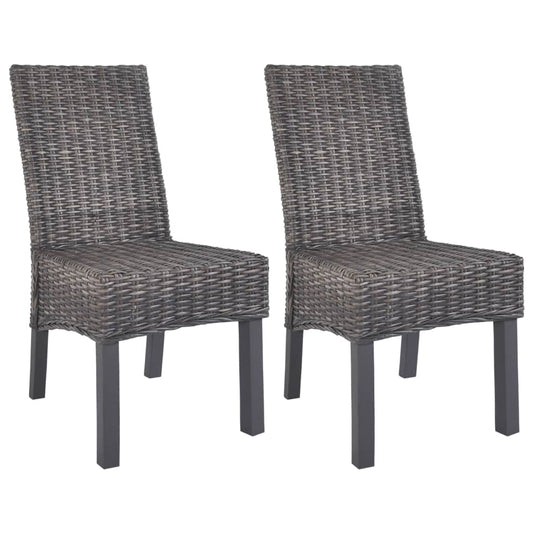 Dining Chairs 2 pcs Brown Kubu Rattan and Mahogany Wood