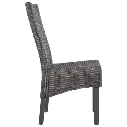 Dining Chairs 2 pcs Brown Kubu Rattan and Mahogany Wood