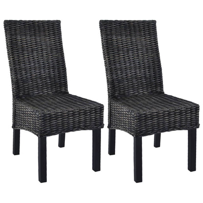 Dining Chairs 2 pcs Black Kubu Rattan and Mahogany Wood