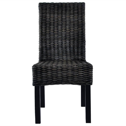Dining Chairs 2 pcs Black Kubu Rattan and Mahogany Wood