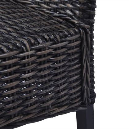 Dining Chairs 2 pcs Black Kubu Rattan and Mahogany Wood