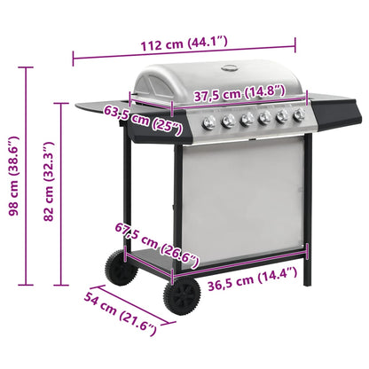 Gas BBQ Grill with 6 Cooking Zones Stainless Steel Silver