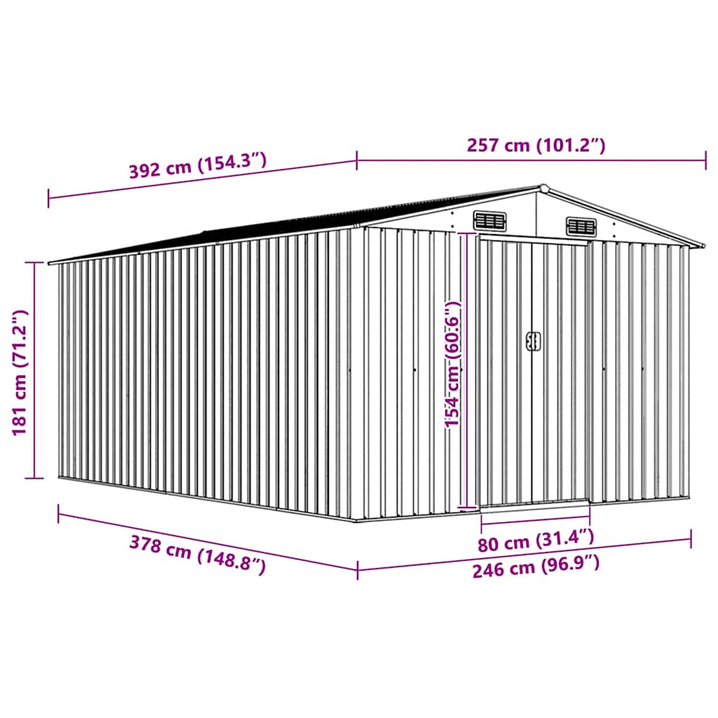 Garden Shed 257x392x181 cm Metal Anthracite